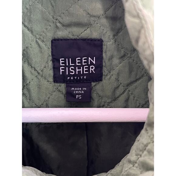 Eileen Fisher 100% Silk Long Sleeve Full Zip Quilted Barn Coat Green Women's PS - Picture 6 of 8